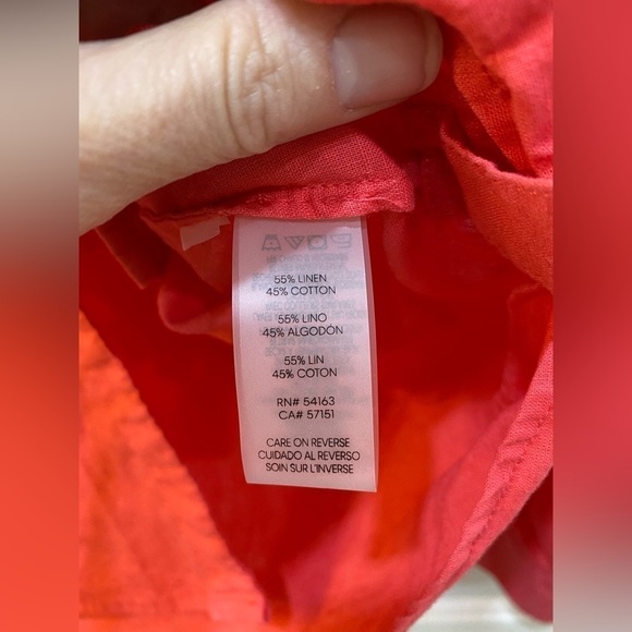 Women's Linen Cotton Blend Pink Button Up Blouse Classic Roll Tab Sleeve Size M - Picture 10 of 10